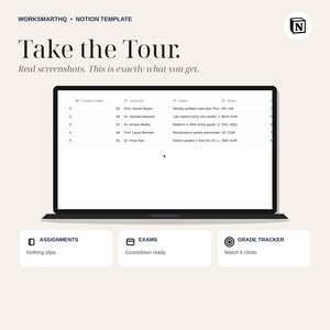 Plantilla de planificador estudiantil de Notion / Seguimiento de tareas, calendario de exámenes, panel de control de promedio de calificaciones (descarga digital) imagen 4