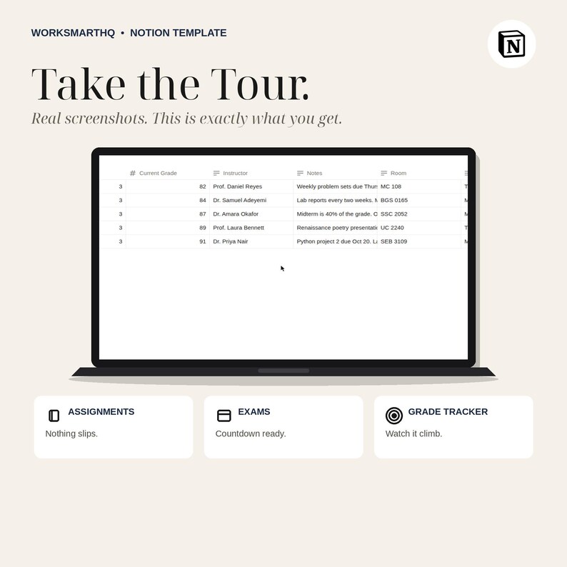 Plantilla de planificador estudiantil de Notion / Seguimiento de tareas, calendario de exámenes, panel de control de promedio de calificaciones (descarga digital) imagen 4
