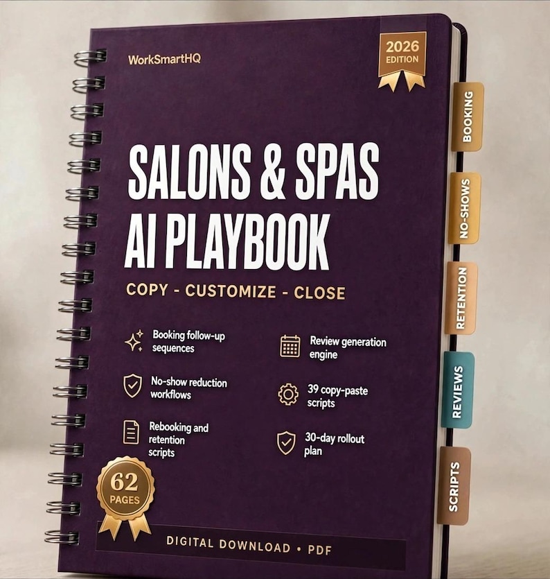 AI Playbook for Salons & Spas | Booking Scripts, No-Show Fixes, Reviews, Retention | 2026 PDF Guide image 1