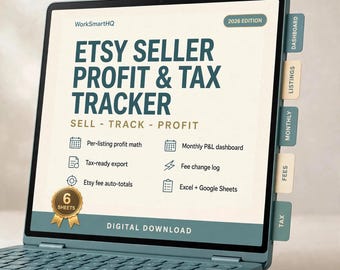 Hoja de cálculo para el seguimiento de ganancias e impuestos de vendedores de Etsy / Contabilidad de tiendas Etsy en Excel, calculadora de tarifas, seguimiento de ventas, deducciones fiscales