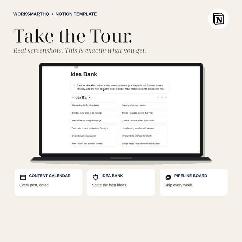 Notion Content Creator Planner | Editorial Calendar, Idea Bank, Pipeline & Brand Hub (Social Media Template) image 4