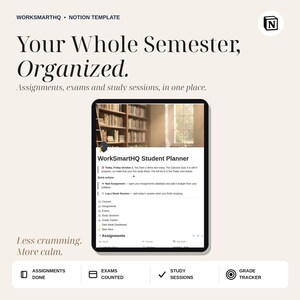 Plantilla de planificador estudiantil de Notion / Seguimiento de tareas, calendario de exámenes, panel de control de promedio de calificaciones (descarga digital) imagen 2