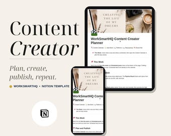 Planificador de contenido para creadores de Notion / Calendario editorial, banco de ideas, canalización de ideas y centro de marca (plantilla para redes sociales)