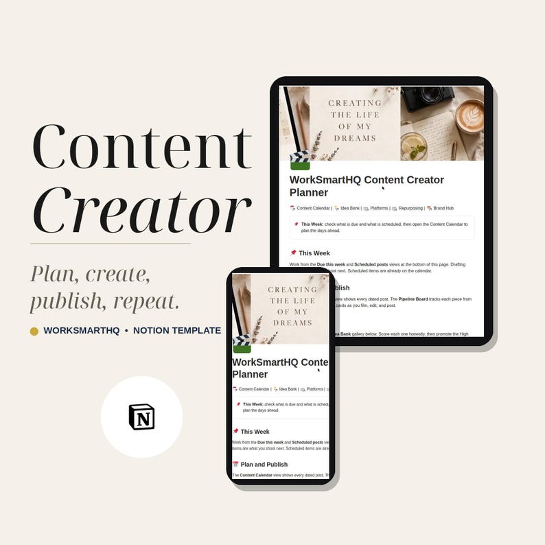 Notion Content Creator Planner | Editorial Calendar, Idea Bank, Pipeline & Brand Hub (Social Media Template) image 1