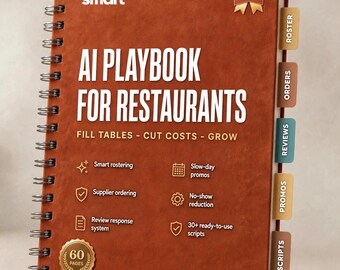 Manual de IA para restaurantes / Guía de herramientas de IA para propietarios de cafeterías, gestión de reseñas, planificación de personal y automatización del marketing.