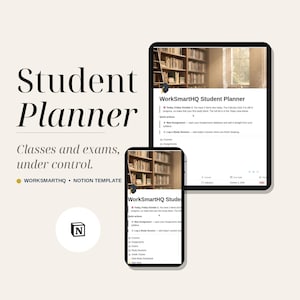 Plantilla de planificador estudiantil de Notion / Seguimiento de tareas, calendario de exámenes, panel de control de promedio de calificaciones (descarga digital) imagen 1