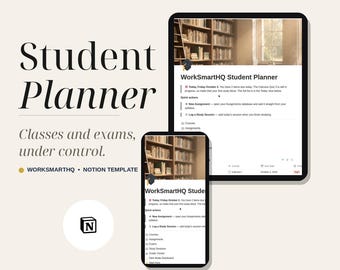 Plantilla de planificador estudiantil de Notion / Seguimiento de tareas, calendario de exámenes, panel de control de promedio de calificaciones (descarga digital)