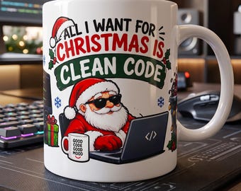 Funny Programmer Christmas Mug, Bug-Free Build Coffee Cup, Developer Gift