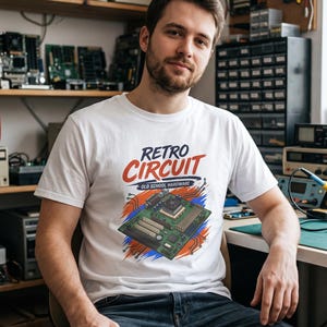 Old School Hardware Graphic Tee, Retro Circuit T-Shirt, Tech Geek Apparel