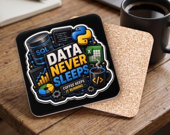Ensemble de sous-verres technologiques, sous-verres pour programmeur, décoration de bureau pour codeur, cadeau Python SQL Excel, accessoire de bureau amusant pour les passionnés de données