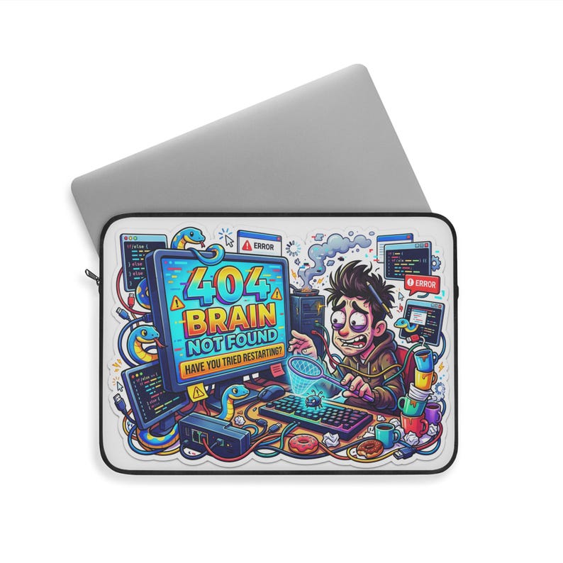 404 Brain Not Found Laptop Sleeve, Funny Coder Gift, Tech Protector (MacBook) Bild 2
