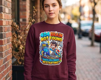 Funny Programmer Sweatshirt, 404 Brain Not Found, Coder Gift (Crewneck)