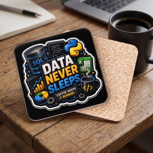 Funny Programmer Coaster, Developer Desk Accessory, Coffee Coaster for Python SQL Nerd, Tech Office Decor Gift