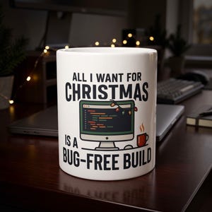 Divertente tazza natalizia per programmatori, tazza da caffè "Build senza bug", regalo per sviluppatori.