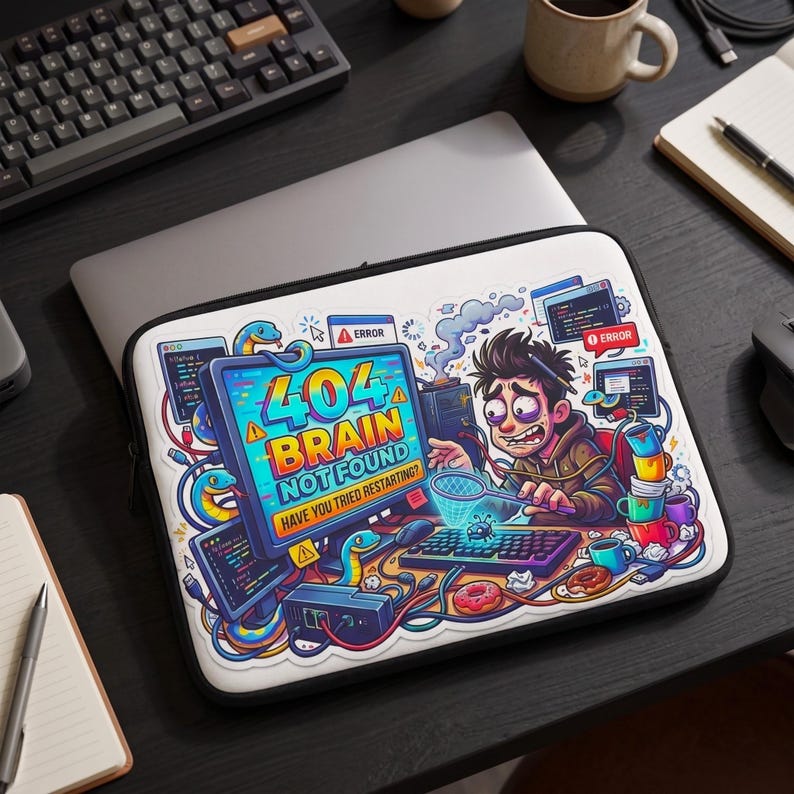 404 Brain Not Found Laptop Sleeve, Funny Coder Gift, Tech Protector (MacBook) Bild 1