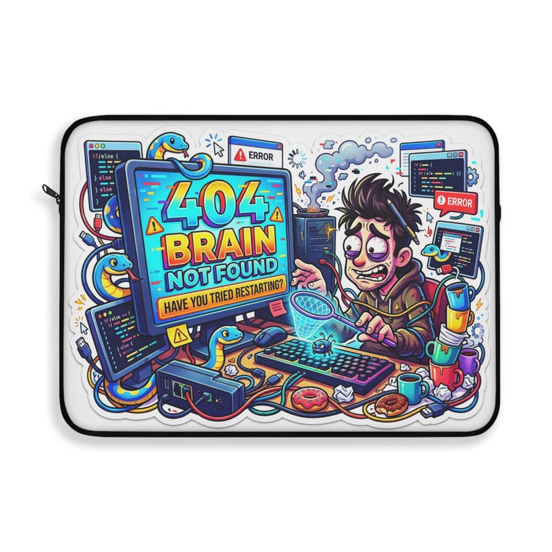 404 Brain Not Found Laptop Sleeve, Funny Coder Gift, Tech Protector (MacBook) Bild 3