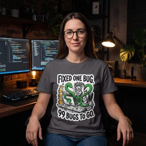 Funny Python Developer T-Shirt, Fixed One Bug 99 Bugs to Go, Programmer Gift, Coding Humor Tee