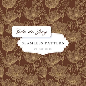 Chocolate Brown Floral Seamless Pattern, Toile de Jouy Digital Paper (3000x3000)