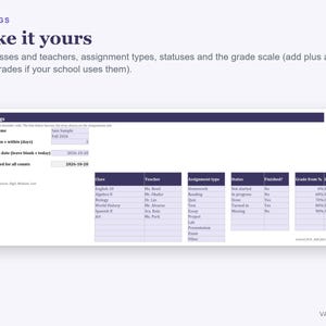 Hoja de cálculo para el seguimiento de tareas, deberes y calificaciones para estudiantes de secundaria y universidad (Excel) imagen 6