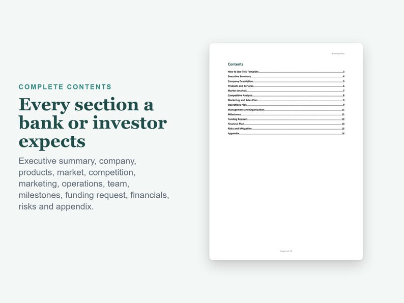 Startup Business Plan Template Word, Financial Projections Excel (Digital Download) image 3