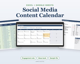 Kalkylblad för kalender med sociala medier, planerare för 2027 med analys (digital nedladdning)
