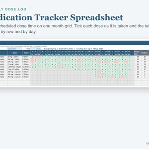 Medication Tracker Spreadsheet, Pill Log with Refill Tracker and Monthly Dose Checklist (Excel) image 1
