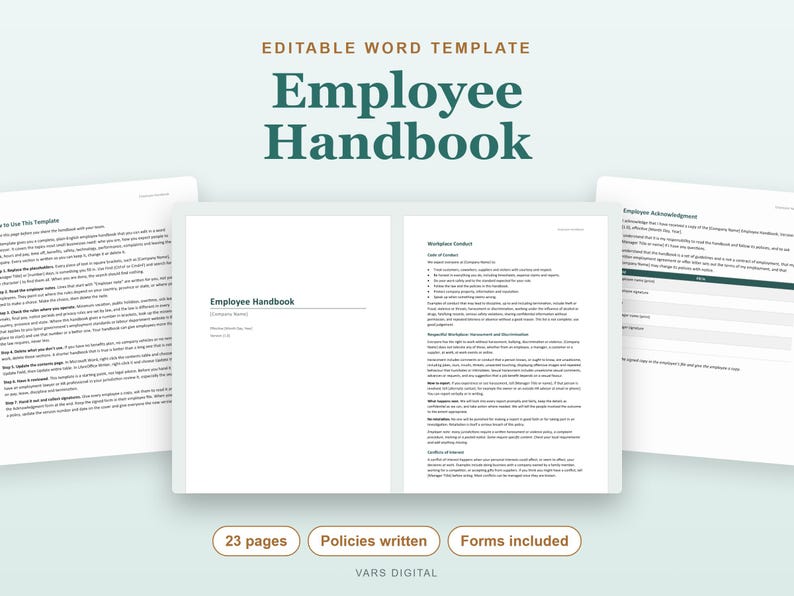 Mall för personalhandbok för småföretag, redigerbar Word-manual för HR-policy med onboardingformulär bild 1