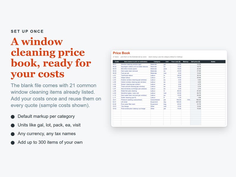 Window Cleaning Pricing & Job Costing Excel Template, Quote Generator, Profit Tracker (Digital Download) image 6