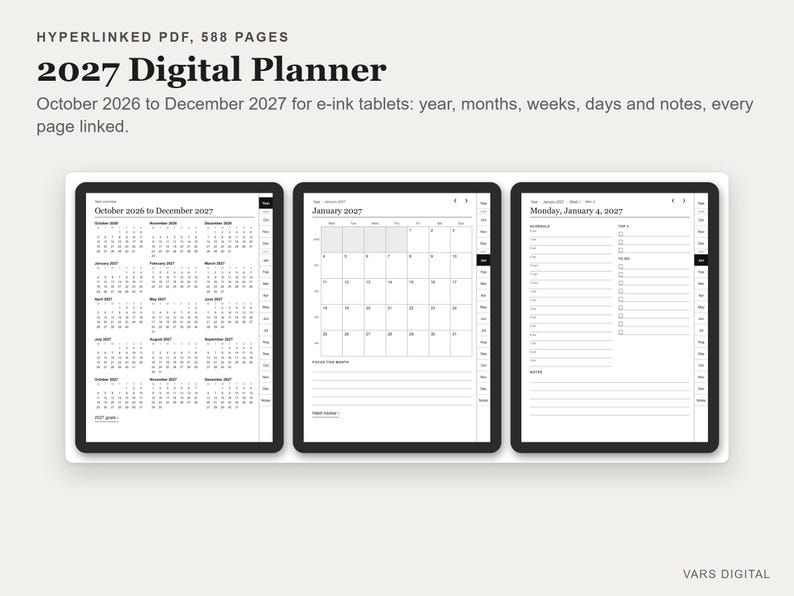 Digitale planner 2027, PDF met hyperlinks voor e-ink tablets (oktober 2026 - december 2027) afbeelding 2