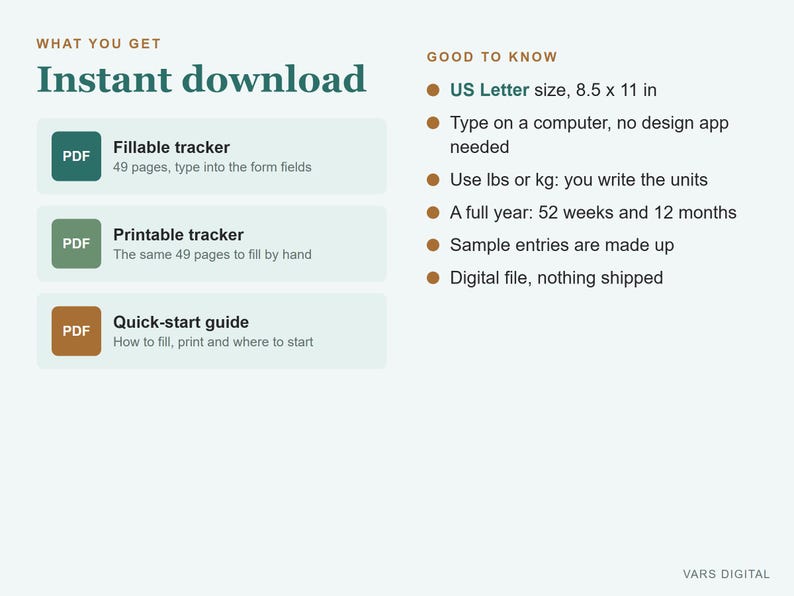 Weight Loss Tracker Printable and Fillable PDF, Weigh In Log, Body Measurements, Progress Chart image 9