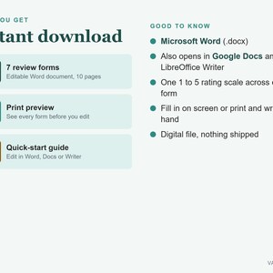 Performance Review Template, Employee Evaluation Forms in Word, 90 Day Review and Self Assessment image 7