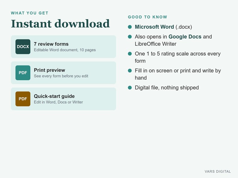 Performance Review Template, Employee Evaluation Forms in Word, 90 Day Review and Self Assessment image 7