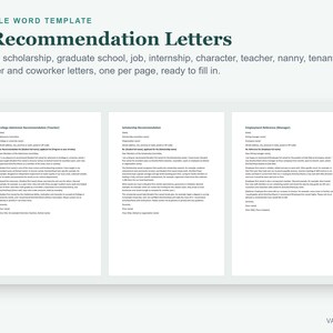 Modèles de lettres de recommandation, 12 lettres Word modifiables pour les études supérieures, l'emploi et les références personnelles image 2