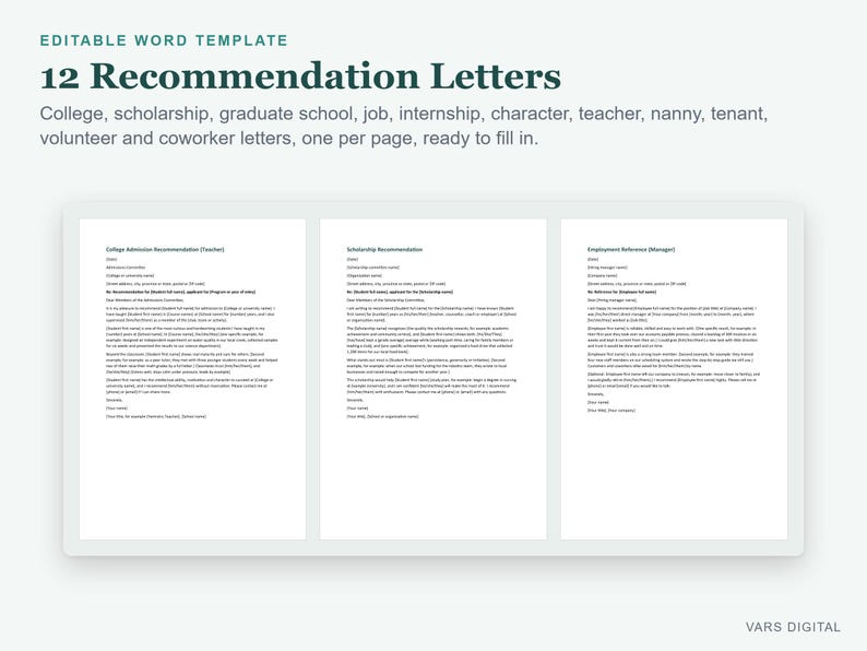 Modèles de lettres de recommandation, 12 lettres Word modifiables pour les études supérieures, l'emploi et les références personnelles image 2