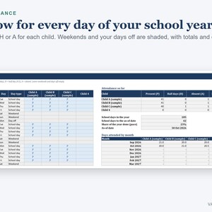 Homeschool Planner Spreadsheet, Attendance Tracker, Hours Log and Grades for Multiple Kids (Excel) image 3