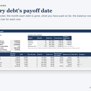 Debt Payoff Tracker Spreadsheet, Debt Snowball and Avalanche Calculator, Payoff Planner with Progress Bars, Excel image 3