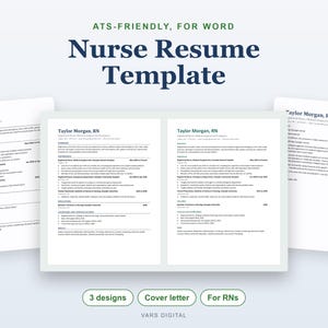Plantilla de currículum de enfermera en Word, currículum de enfermera registrada compatible con sistemas ATS, con carta de presentación y referencias. imagen 1