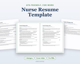 Nurse Resume Template Word, ATS Friendly RN Resume with Cover Letter and References
