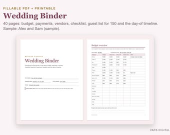 Ausfüllbarer Hochzeitsplaner (PDF), Hochzeitsplanungsbuch, Druckbarer Planer, Budget, Gästeliste, Dienstleister