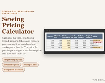 Hoja de cálculo para calcular precios de costura, calculadora de costos para negocios de costura artesanal en Excel, plantilla para calcular precios de edredones y bolsos.