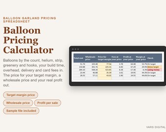Balloon Pricing Calculator Spreadsheet, Balloon Garland and Arch Cost Calculator Excel, Balloon Business Pricing Template