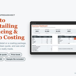 Auto Detailing Business Spreadsheet, Car Detailing Pricing Calculator, Excel Quote & Job Costing Template image 1
