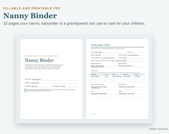 Nanny Binder Fillable PDF, Babysitter Notes, Babysitter Binder, Childcare Info Sheets, Printable