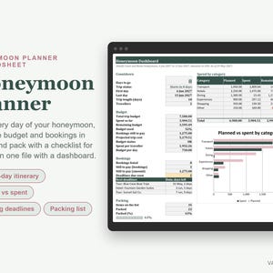 Wedding Planner Spreadsheet Bundle, Budget, Guest List, Checklist, Honeymoon (Excel) afbeelding 5