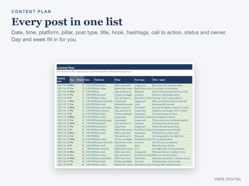 Social Media Content Calendar Spreadsheet, 2027 Planner with Analytics (Digital Download) Bild 2