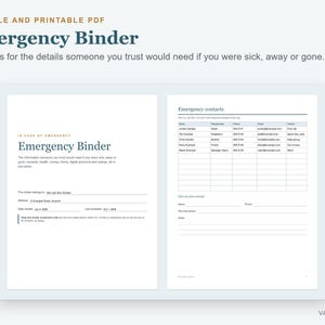 Emergency Binder Fillable PDF, End of Life Planner, Just in Case Binder, Printable Bild 1