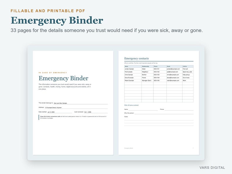 Emergency Binder Fillable PDF, End of Life Planner, Just in Case Binder, Printable Bild 1