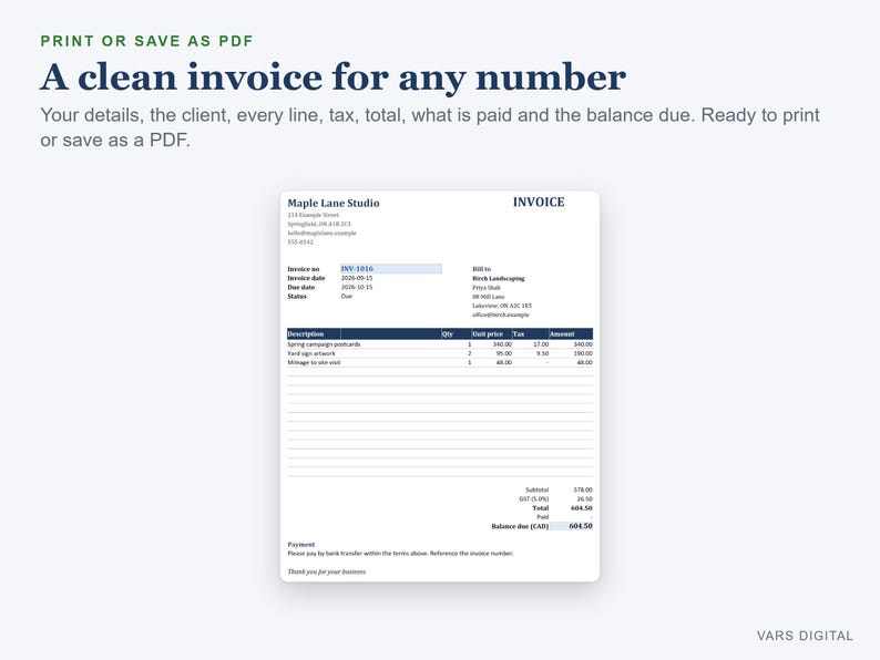 Factuursjabloon met betalingsregistratie voor kleine bedrijven, inclusief betaald en achterstallig (digitale download) afbeelding 4
