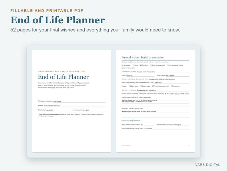 End of Life Planner Fillable PDF, Final Wishes Planner, Just in Case Binder, Printable Bild 2