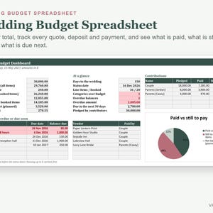 Wedding Budget Spreadsheet, Track Costs, Deposits, Payments (Excel) image 2